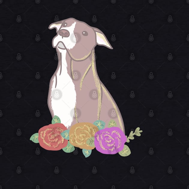 Pitbull and flowers by Antiope